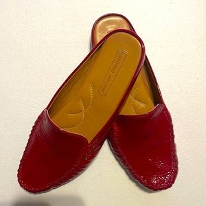 Antonio Melani size 8 1/2 M patent leather red slip on loafers like new